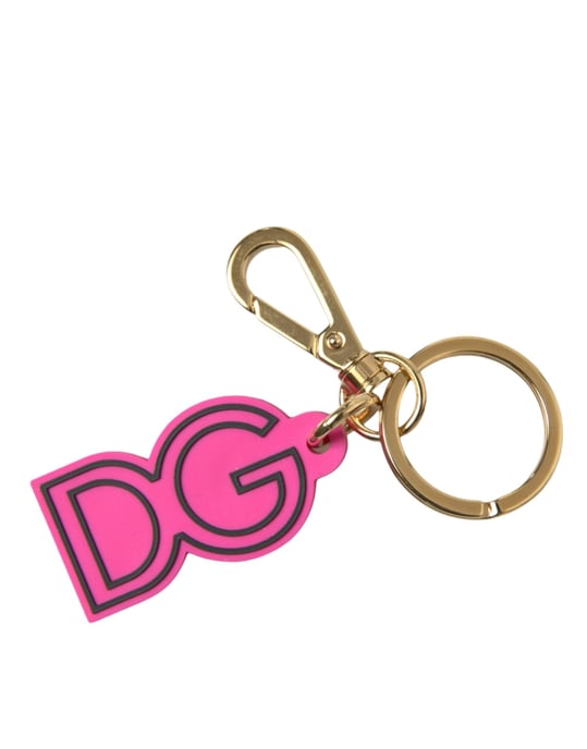 Dolce & Gabbana Roze Rubberen Goudkleurige Metaal DG Logo Sleutelhanger Keychain - Image 3