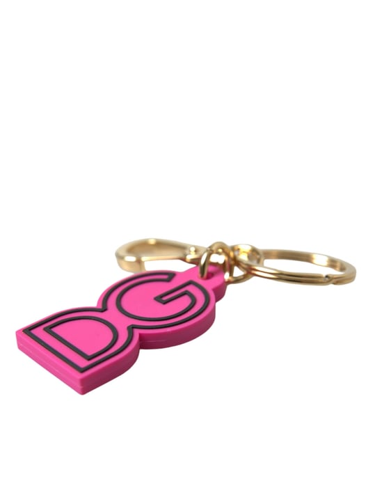 Dolce & Gabbana Roze Rubberen Goudkleurige Metaal DG Logo Sleutelhanger Keychain - Image 4