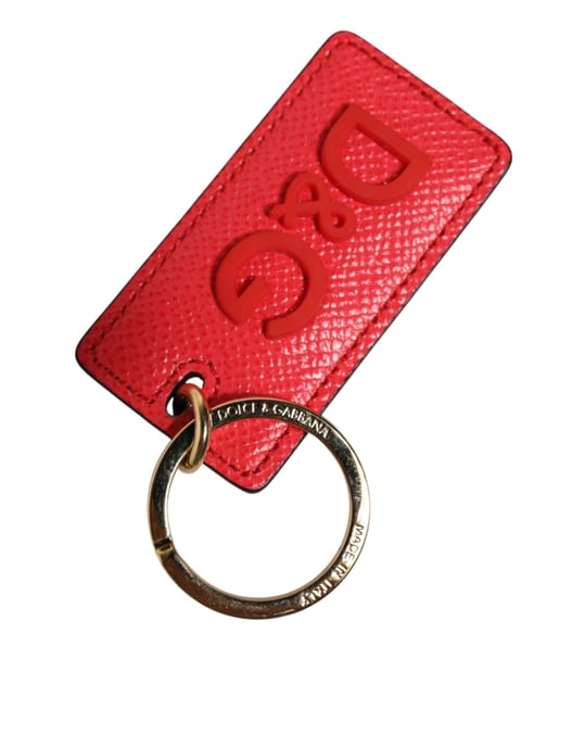Red Calf Leather Logo Metal Ring Men Keychain Keyring - Image 3