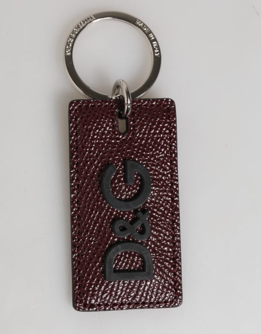 Dolce & Gabbana Dark Brown Leather Logo Metal Ring Men Keychain Keyring - Image 2