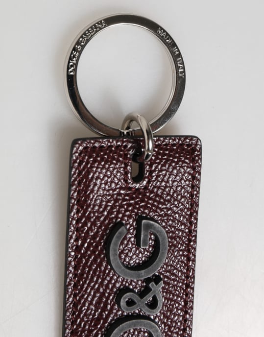 Dolce & Gabbana Dark Brown Leather Logo Metal Ring Men Keychain Keyring - Image 4