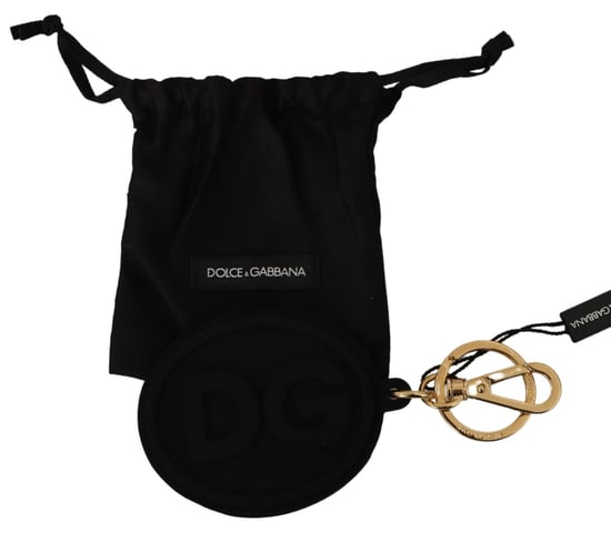 Black Rubber DG Logo Gold Brass Metal Keyring Keychain - Image 2