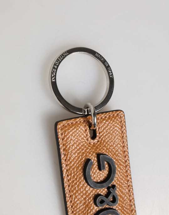 Brown Leather Logo Metal Ring Keychain Holder Men Keyring - Image 2
