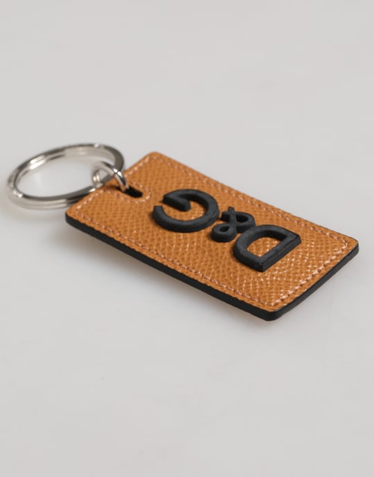 Brown Leather Logo Metal Ring Keychain Holder Men Keyring - Image 3