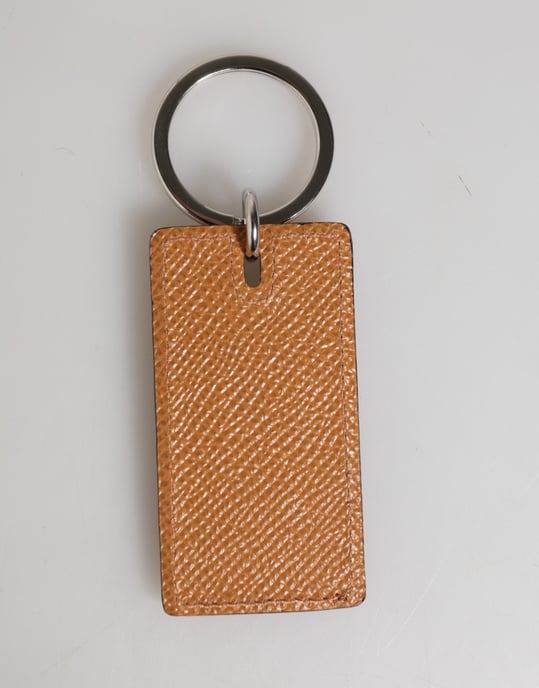 Brown Leather Logo Metal Ring Keychain Holder Men Keyring - Image 4