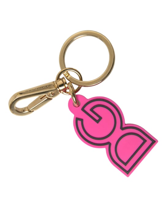 Dolce & Gabbana Rosa Gummi Guldtonad Metall DG Logotyp Nyckelring Nyckelchain - Image 2