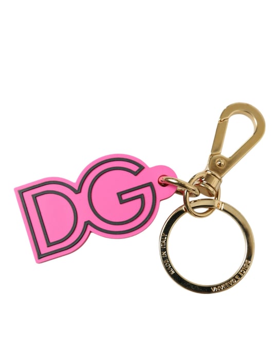 Dolce & Gabbana Rosa Gummi Guldtonad Metall DG Logotyp Nyckelring Nyckelchain - Image 3