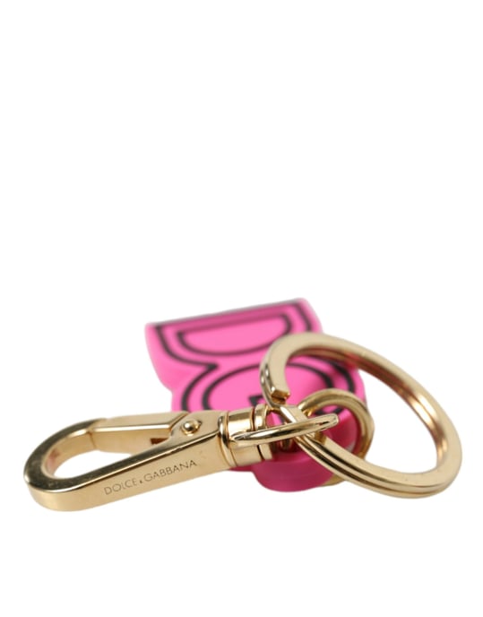 Dolce & Gabbana Rosa Gummi Guldtonad Metall DG Logotyp Nyckelring Nyckelchain - Image 4