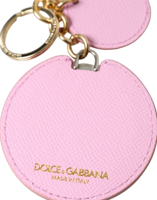 Dolce & Gabbana Rosa Kalvskinn Guldmetall Logotyptryck Nyckelring Nyckelband - Image 3