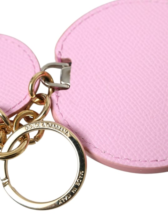 Dolce & Gabbana Rosa Kalvskinn Guldmetall Logotyptryck Nyckelring Nyckelband - Image 4