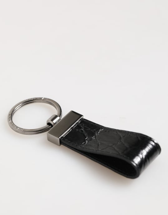 Dolce & Gabbana Svart Läder Logotyp Metall Ring Nyckelringshållare Herr Nyckelring - Image 3