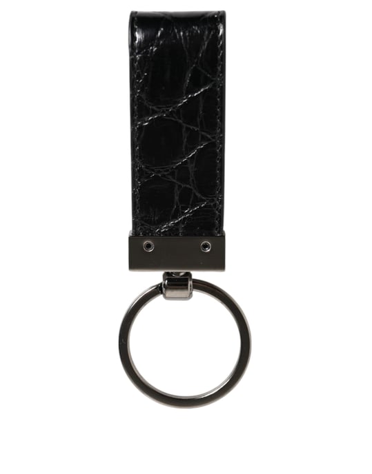 Dolce & Gabbana Svart Läder Logotyp Metall Ring Nyckelringshållare Herr Nyckelring - Image 4