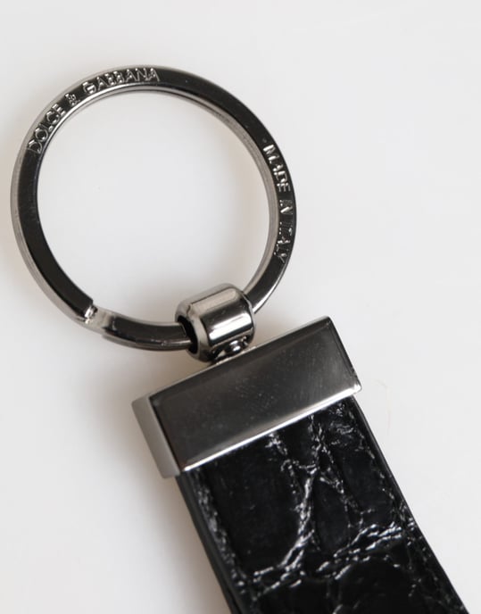 Dolce & Gabbana Svart Läder Logotyp Metall Ring Nyckelringshållare Herr Nyckelring - Image 5