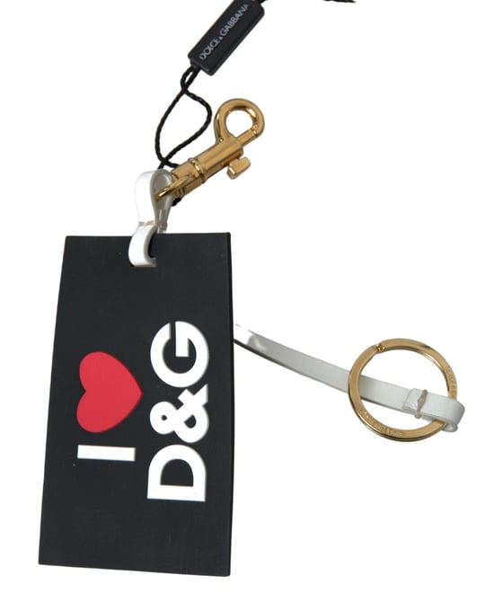 Dolce & Gabbana Black Silicone DG Logo Gold Brass Keychain - Image 3