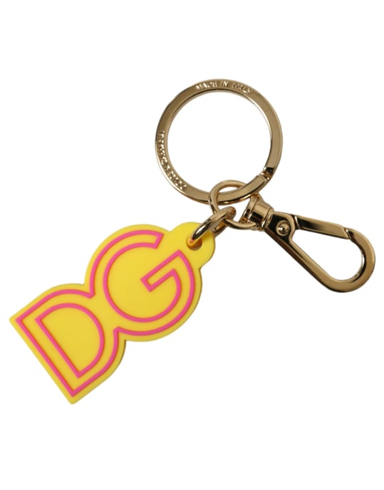 Dolce & Gabbana Yellow Rubber Gold Tone Metal DG Logo Keyring Keychain - Image 1