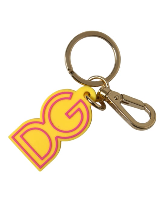 Dolce & Gabbana Yellow Rubber Gold Tone Metal DG Logo Keyring Keychain - Image 2