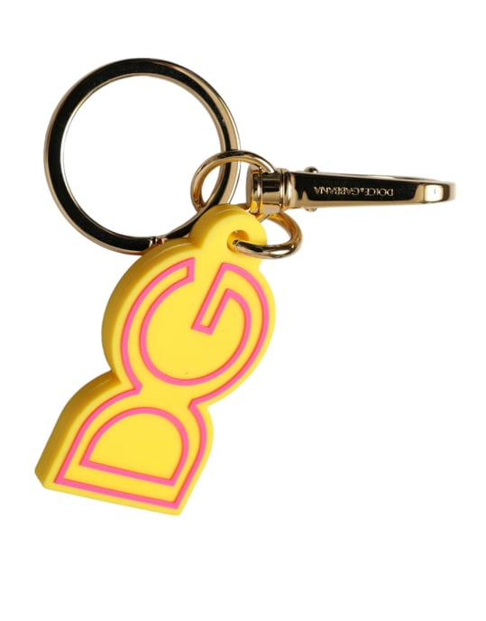 Dolce & Gabbana Yellow Rubber Gold Tone Metal DG Logo Keyring Keychain - Image 3