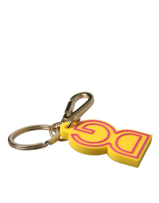 Dolce & Gabbana Yellow Rubber Gold Tone Metal DG Logo Keyring Keychain - Image 4