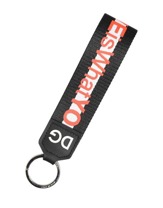 Black Logo Polyester Silver Brass Holder Keychain Keyring - Image 3