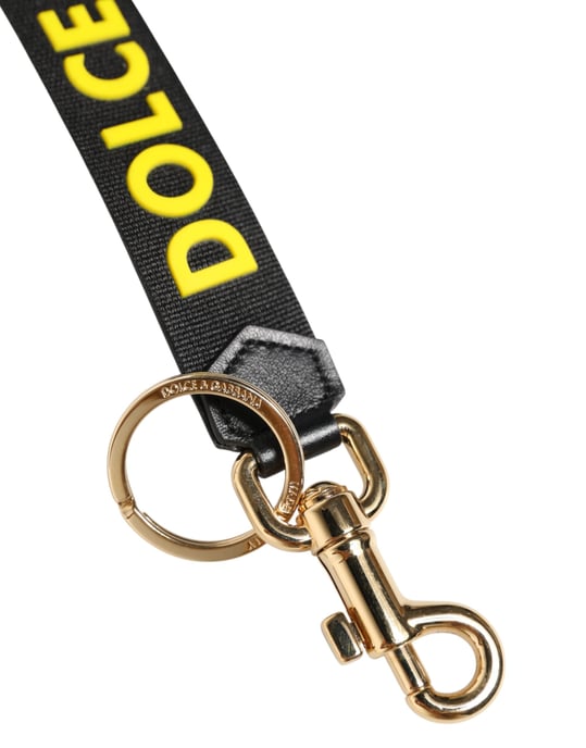 Black Yellow Logo Letaher Brass Holder Keychain Keyring - Image 4
