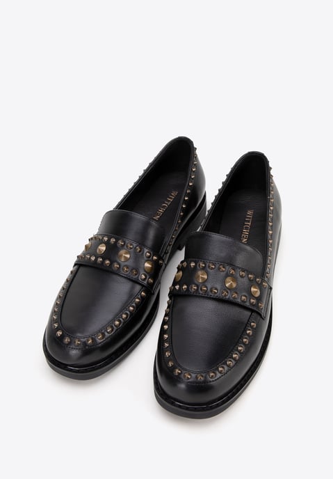 Wittchen Dames Leren Loafers met Decoratieve Klinknagels Zwart Natuurlijk Leer - Image 1