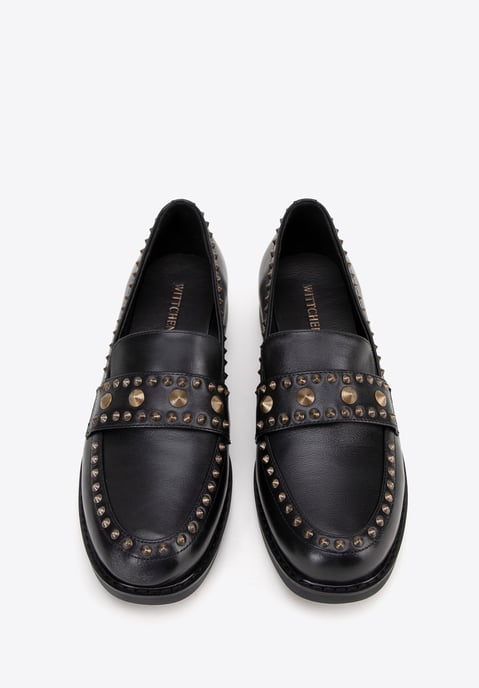 Wittchen Dames Leren Loafers met Decoratieve Klinknagels Zwart Natuurlijk Leer - Image 2