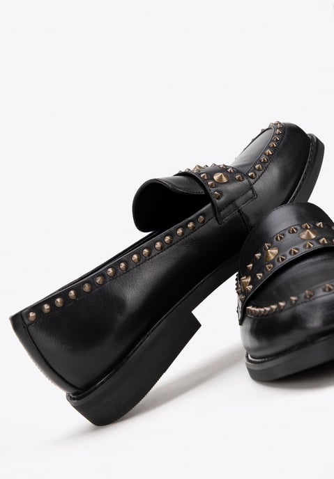 Wittchen Dames Leren Loafers met Decoratieve Klinknagels Zwart Natuurlijk Leer - Image 6