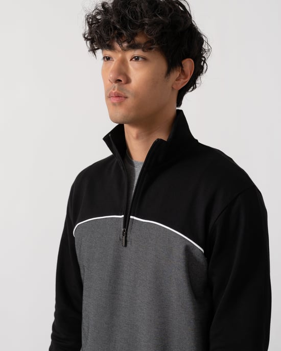 50545583 Loungewear Tracksuit 1/4 Zip Jacket 1/4 Zip Tracksuit in Black - Image 2