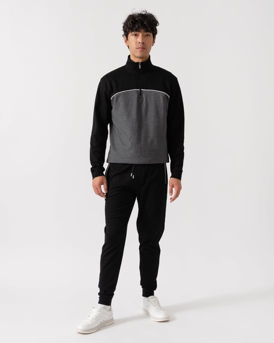 50545583 Loungewear Tracksuit 1/4 Zip Jacket 1/4 Zip Tracksuit in Black - Image 3