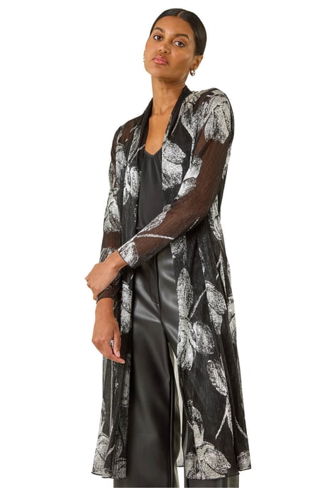 Foil Leaf Print Plisse Kimono - Image 1