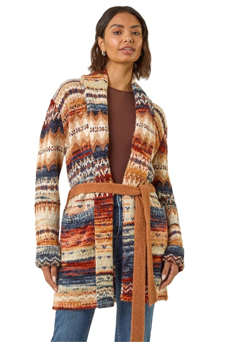 Jacquard Knit Belted Cardigan - Image 1