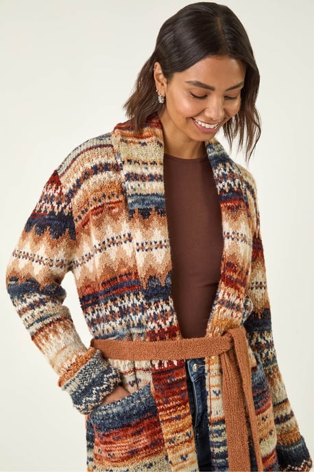 Jacquard Knit Belted Cardigan - Image 3