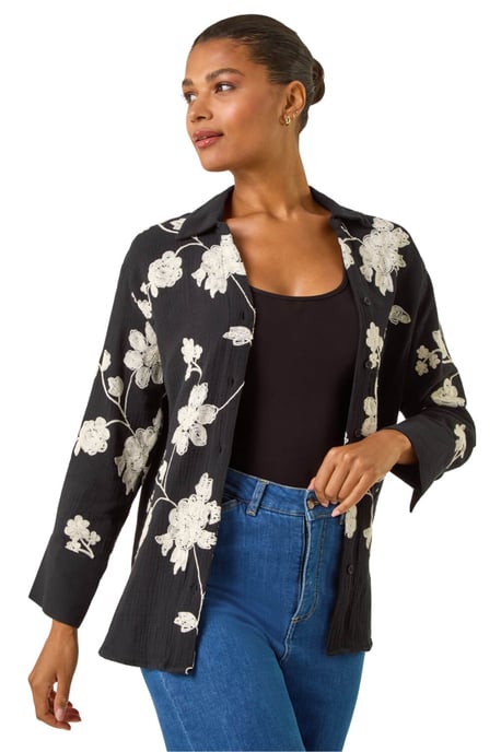 Floral Embroidered Collared Shirt - Image 1