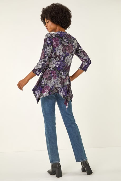 Floral Puff Print Hanky Hem Top - Image 3