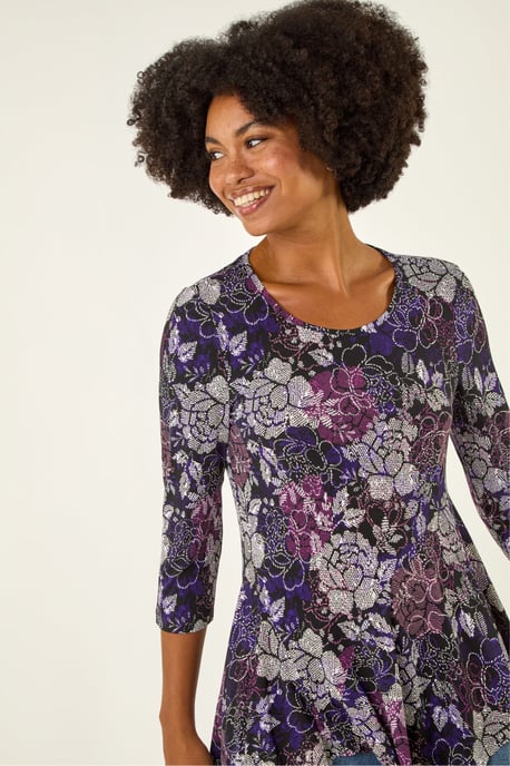 Floral Puff Print Hanky Hem Top - Image 4