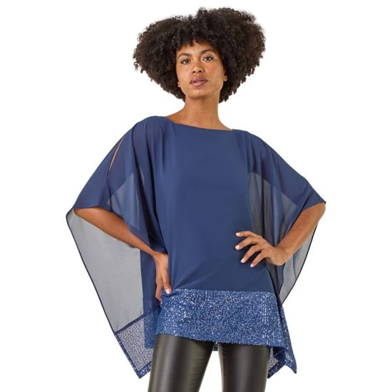 Sequin Hem Contrast Tunic Top - Image 1