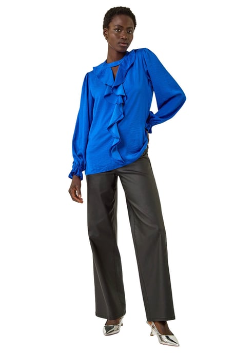 Ruffle Front Keyhole Satin Top - Image 2