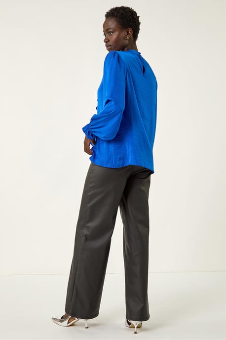 Ruffle Front Keyhole Satin Top - Image 3
