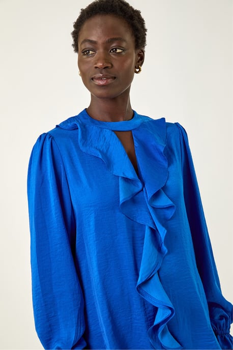 Ruffle Front Keyhole Satin Top - Image 4