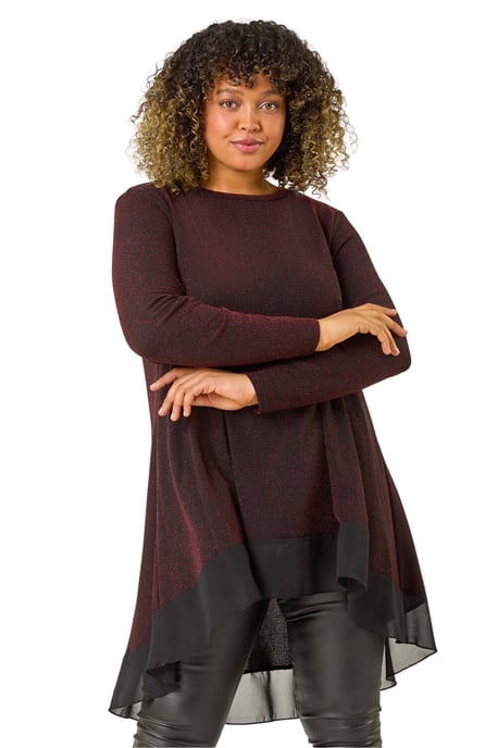 Curve Glitter Chiffon Hem Tunic Top - Image 1