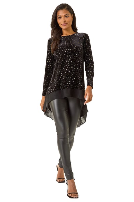 Star Print Velvet Chiffon Hem Top - Image 2