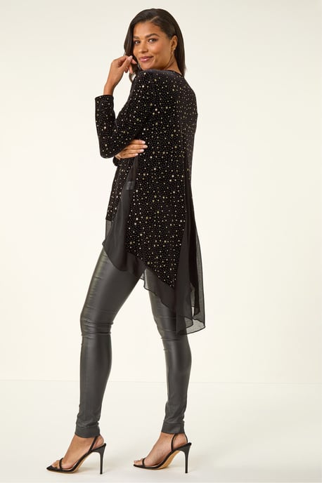 Star Print Velvet Chiffon Hem Top - Image 4