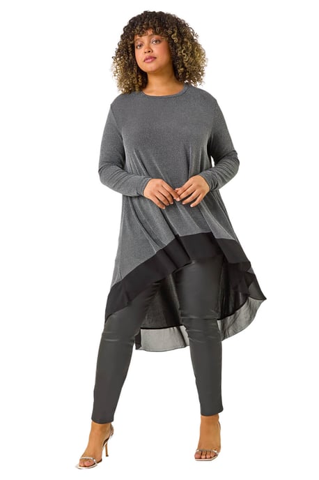 Curve Glitter Chiffon Hem Tunic Top - Image 2