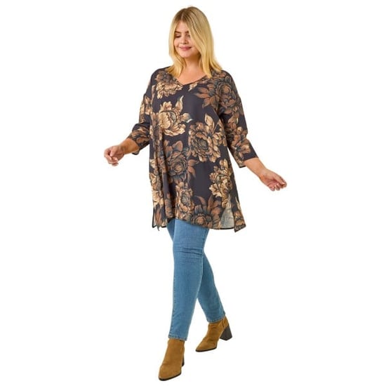 Curve Floral Print Tunic Top - Image 2