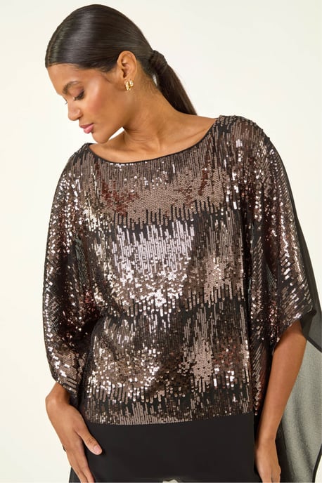 Ombre Sequin Mesh Chiffon Top - Image 4