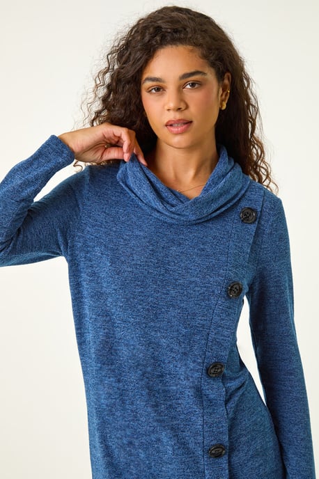 Cowl Neck Button Stretch Top - Image 2