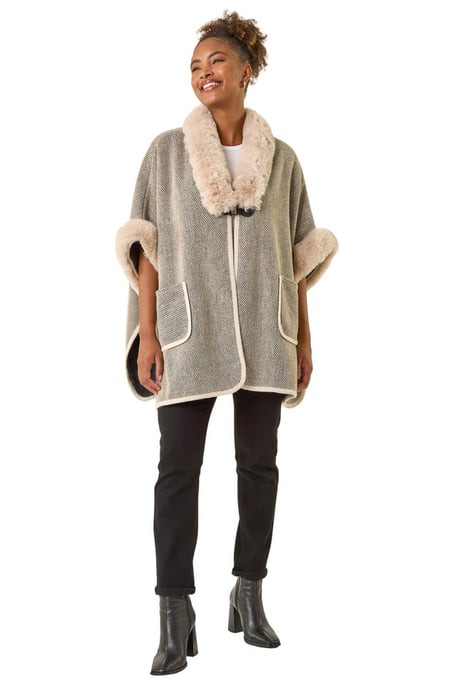 Faux Fur Pocket Poncho - Image 2