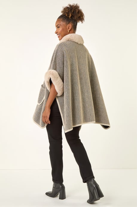 Faux Fur Pocket Poncho - Image 3