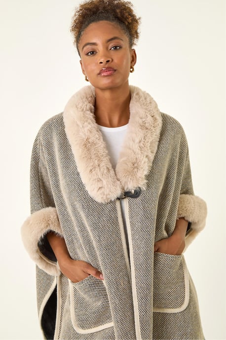 Faux Fur Pocket Poncho - Image 4