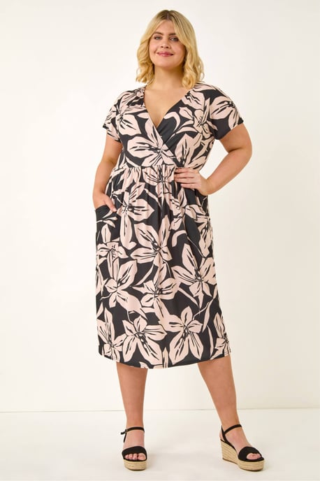 Curve Floral Stretch Wrap Dress - Image 2